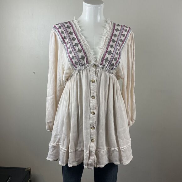 By Together Dresses & Skirts - By Together Size Small Ivory western festival Boho Embroidery Mini Dress Tunic